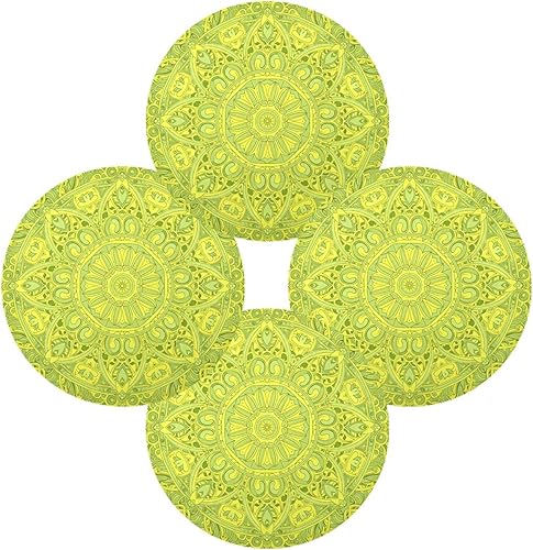 Miniatura 2 de Juego de 6 manteles individuales acolchados reversibles de vinilo con mandala verde claro bohemio para mesa de comedor redondos, 15.4 x 15.4 pulgadas
