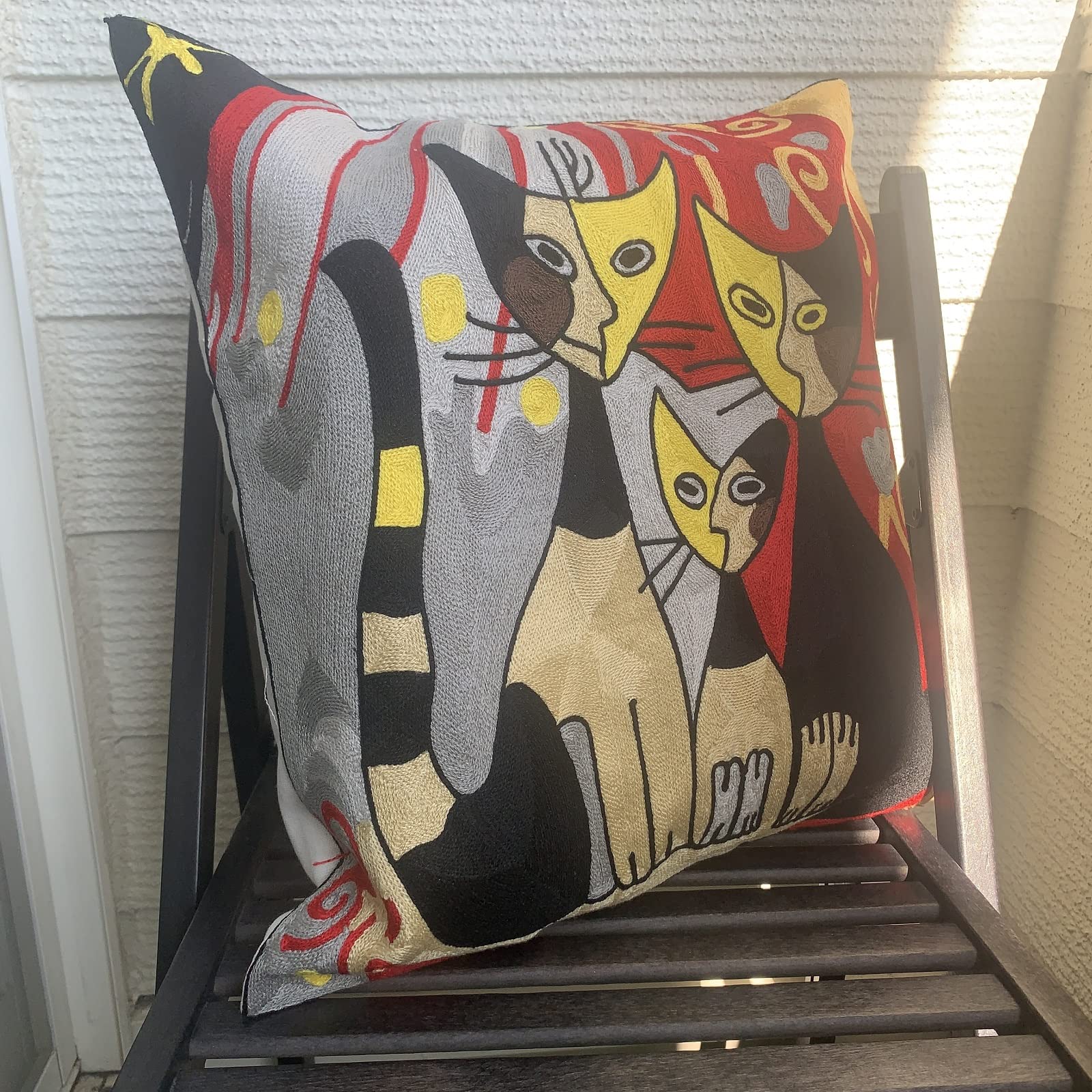 Amazon.co.jp: [CazyCazun] 猫柄 クッションカバー ねこ 刺繍 厚手