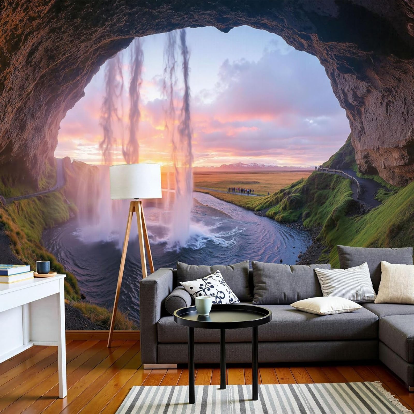 kfjhgbdshhj Photo Wallpaper Giant Waterfall Natural Caves Modern Living Room Bedroom Green XXL Wall Decor Motif Wallpaper, 250cm x 175cm Stickers - Frameless Painting - Poster