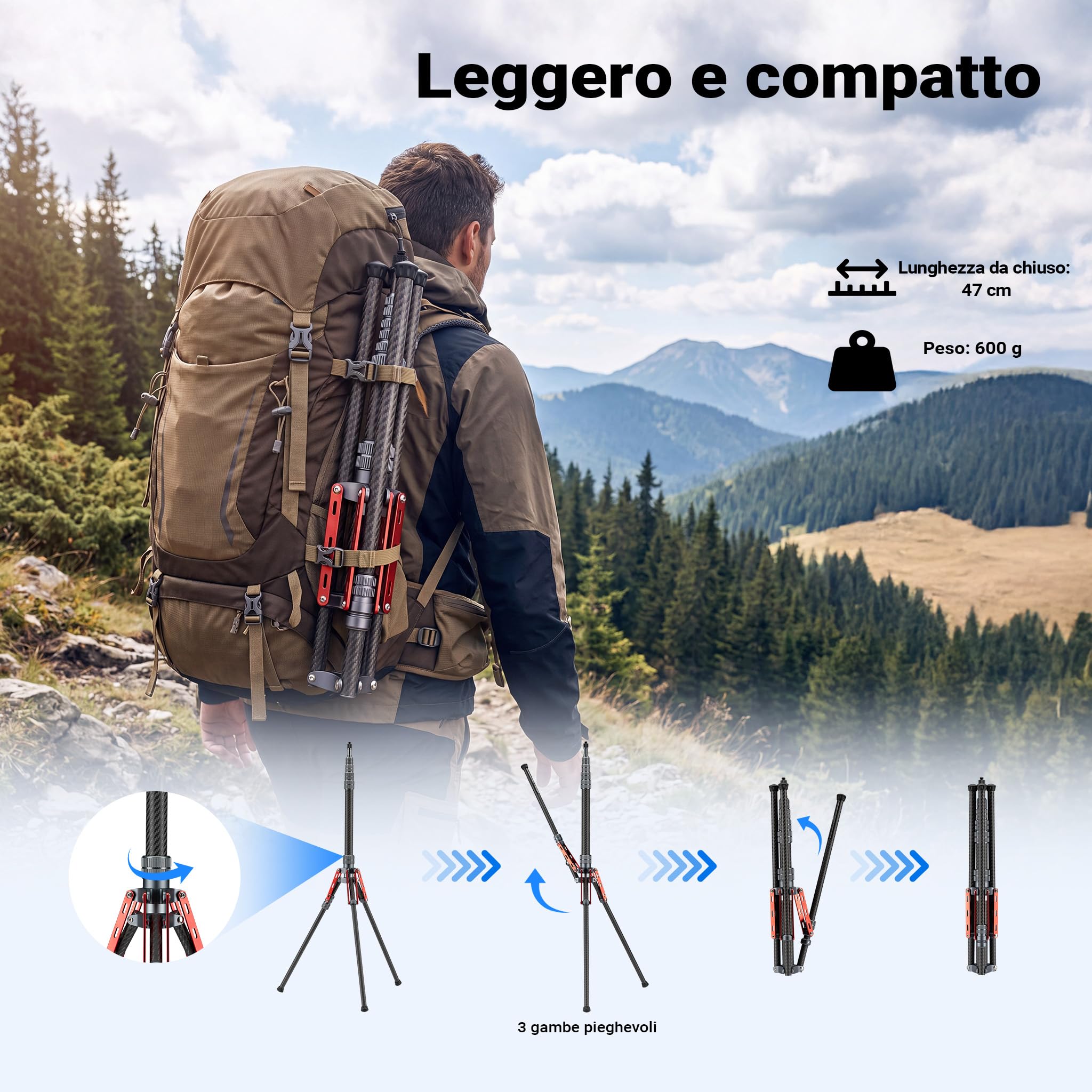 walimex pro Stativo per luci C-200 in carbonio altezza 2 m, cavalletto leggero da 600 g, treppiedi per flash con spigot da 5/8 di pollice per luci LED da studio, studi fotografici e riprese video