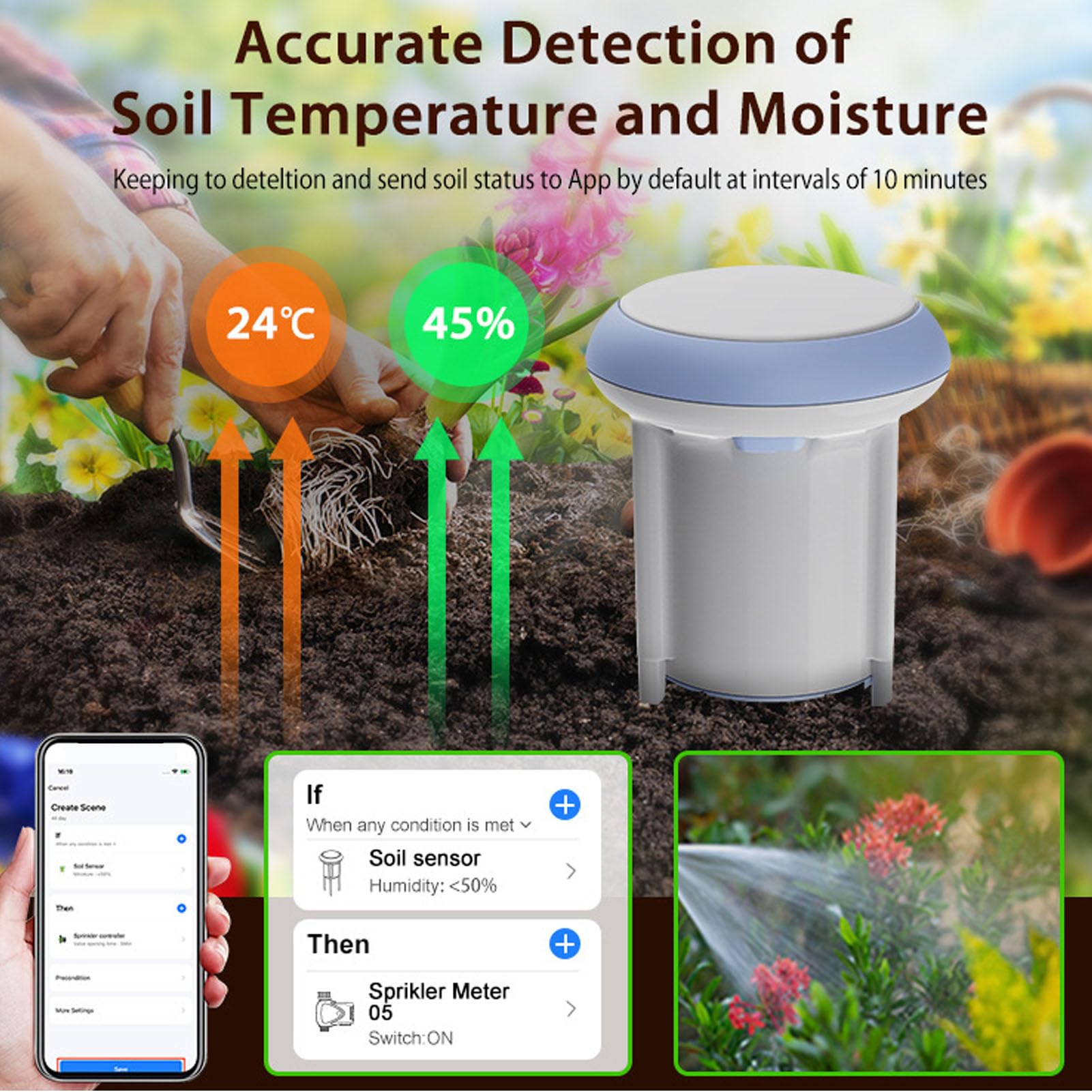 SENECESLI Sensor Inteligente de Temperatura de Humedad del Suelo WiFi, Probador de Humedad a Prueba de Agua IP66 para Jardinería Al Aire Libre, Soporte para Tuya