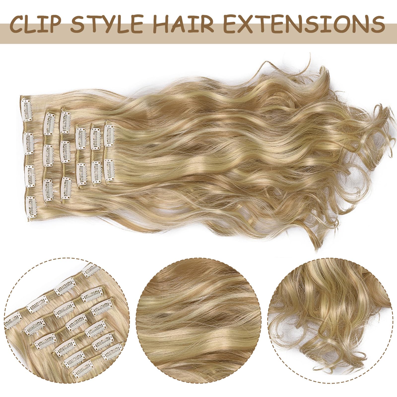 AYNKH Mixed Blonde Clip in Hair Extensions, 6PCS Long Curly Wavy Hair Extensions with Layered Clips - Image 3