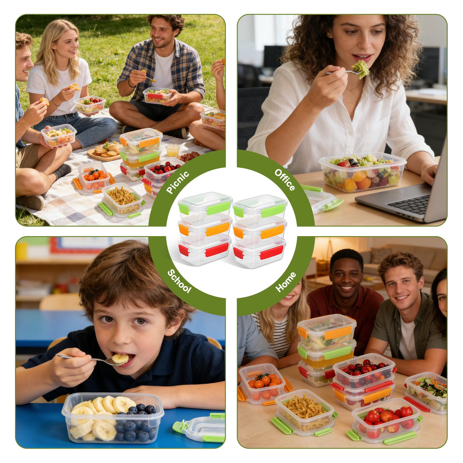 VINATO Set di 6 Contenitori Ermetici per Alimenti da 0.75 Litri, Contentiori in Plastica per Alimenti con Coperchio, 4 Chiusure di Sicurezza, Senza BPA adatti per Microonde e Lavastoviglie