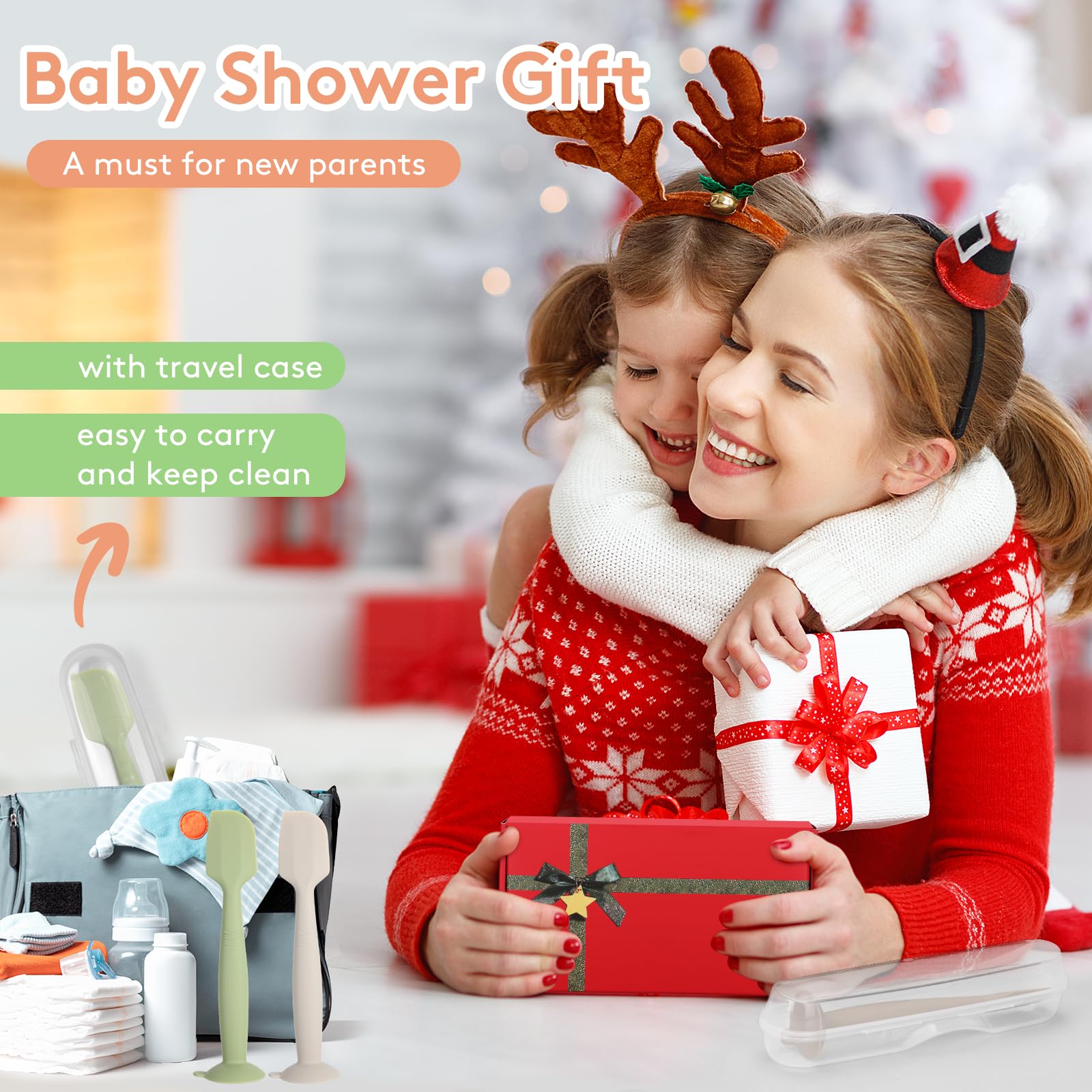 MAIKKB Baby Diaper Cream Spatula with Case,2 Large Diaper Spatula with 2 Travel Case 1 Gift Box,Soft Butt Paste Spatula Baby Butt Spatula,Diaper Cream Applicator Diaper Rash Spatula Brush