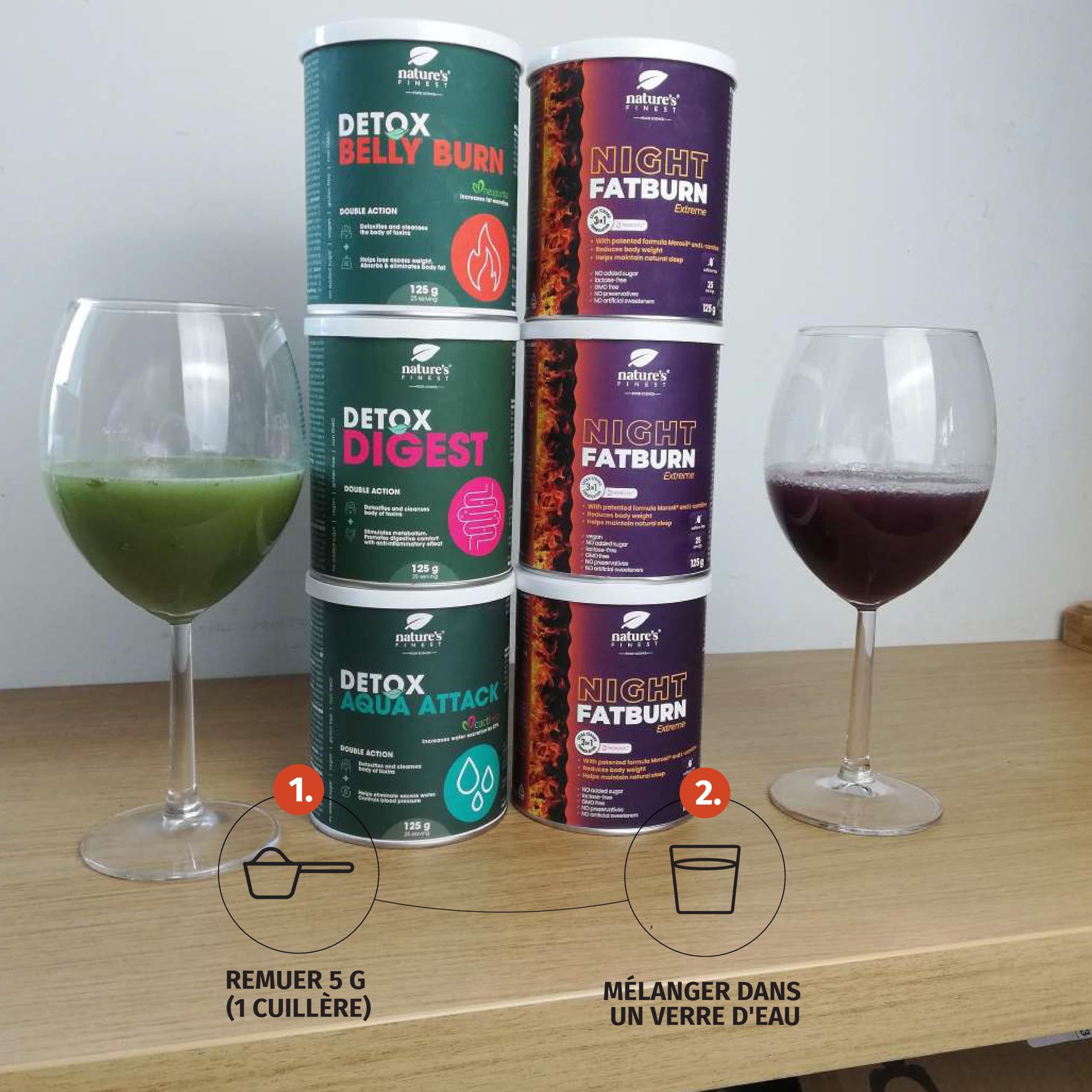Nature's Finest Coffret 3 Mois, 6 Boissons en Poudre, 750 g | Coffret de 6 boissons en poudre pour 3 mois de routine - gamme Detox (Digest, Belly Burn, Aqua Attack) et Night Burn