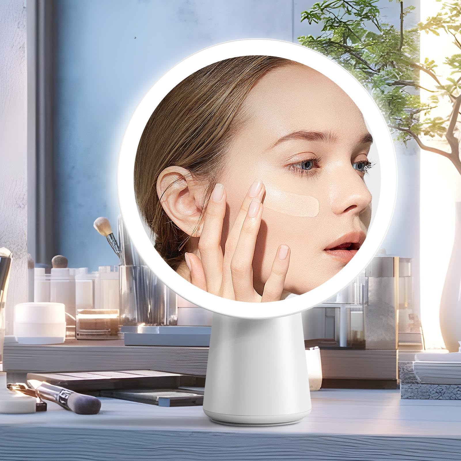 Espejo de maquillaje con luces – Espejo de baño con luces | Espejo táctil recargable 19 cm 3 modos ajustables para cuarto de baño, tocador, salón, oficina, dormitorio