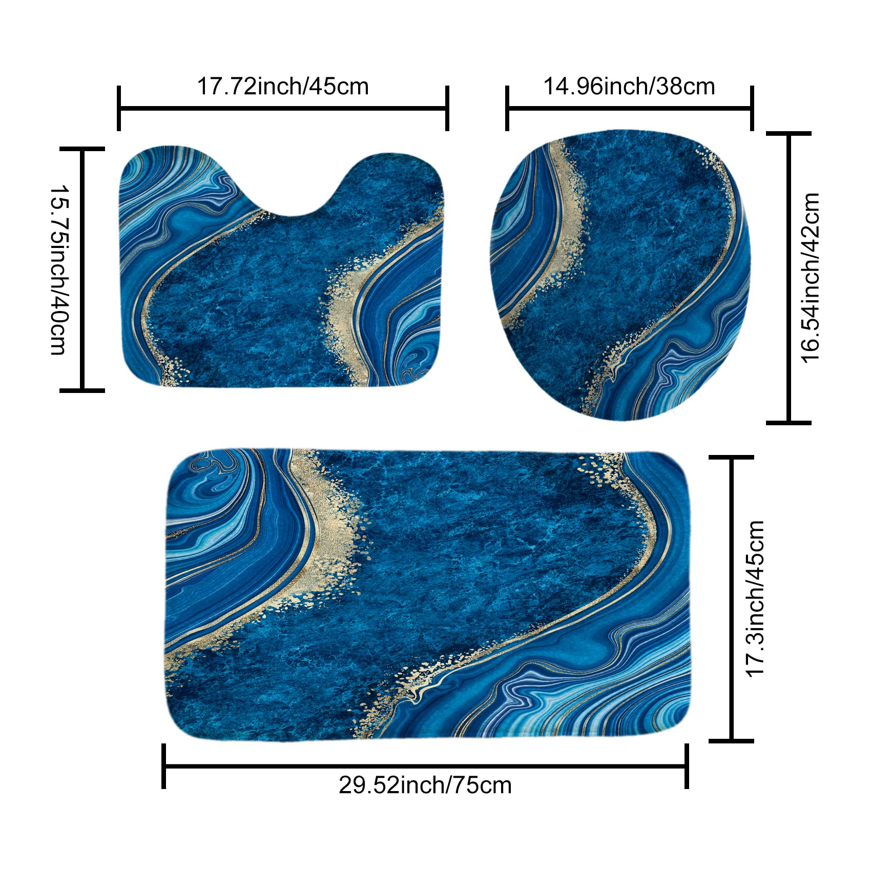 Goodbath Marmor Duschvorhang Set 4-teilig - Luxuriöses Badezimmer Set Mit Achat Design