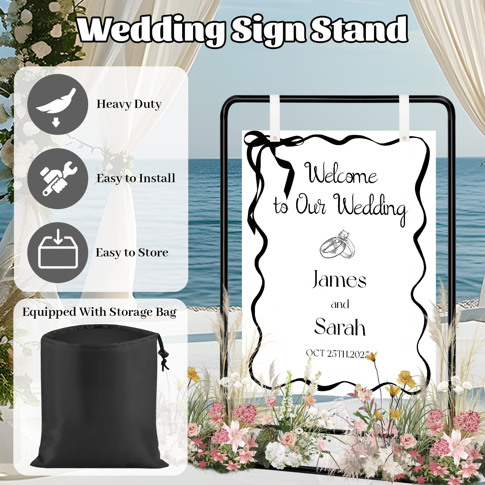 Daiumulti Wedding Sign Stand, Black Wedding Welcome Sign, Wedding Sign Holder With