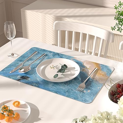 Miniatura 6 de QIYI Juego de 6 manteles individuales de piel sintética de 12 x 18 pulgadas para cocina y comedor, resistentes al calor, antideslizantes, color oro