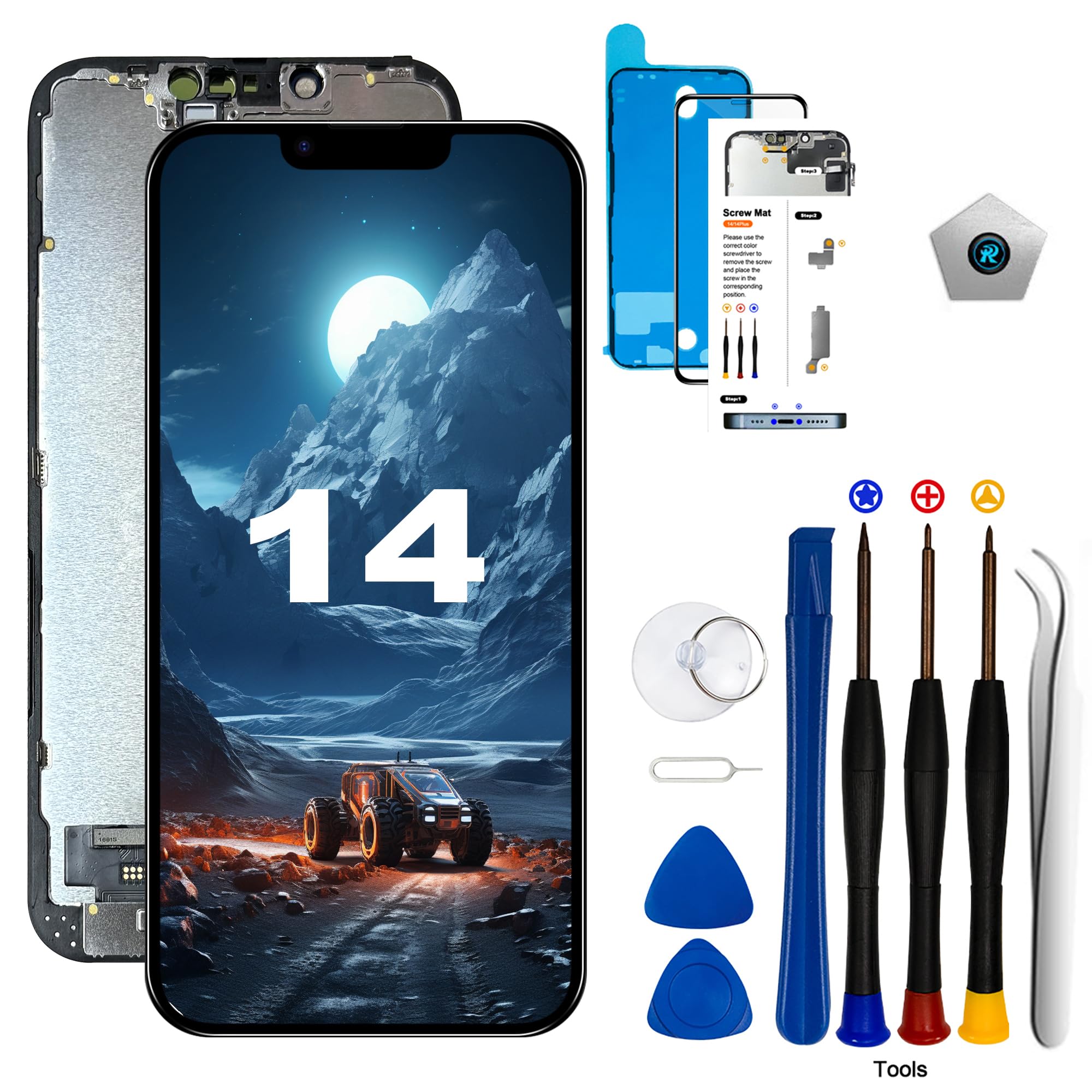 für iPhone 14 Display 6,1 Zoll (Modell A2649, A2881, A2882, A2883, A2884) LCD Display and 3D-Touchscreen-Digitalisierer mit Reparaturwerkzeug