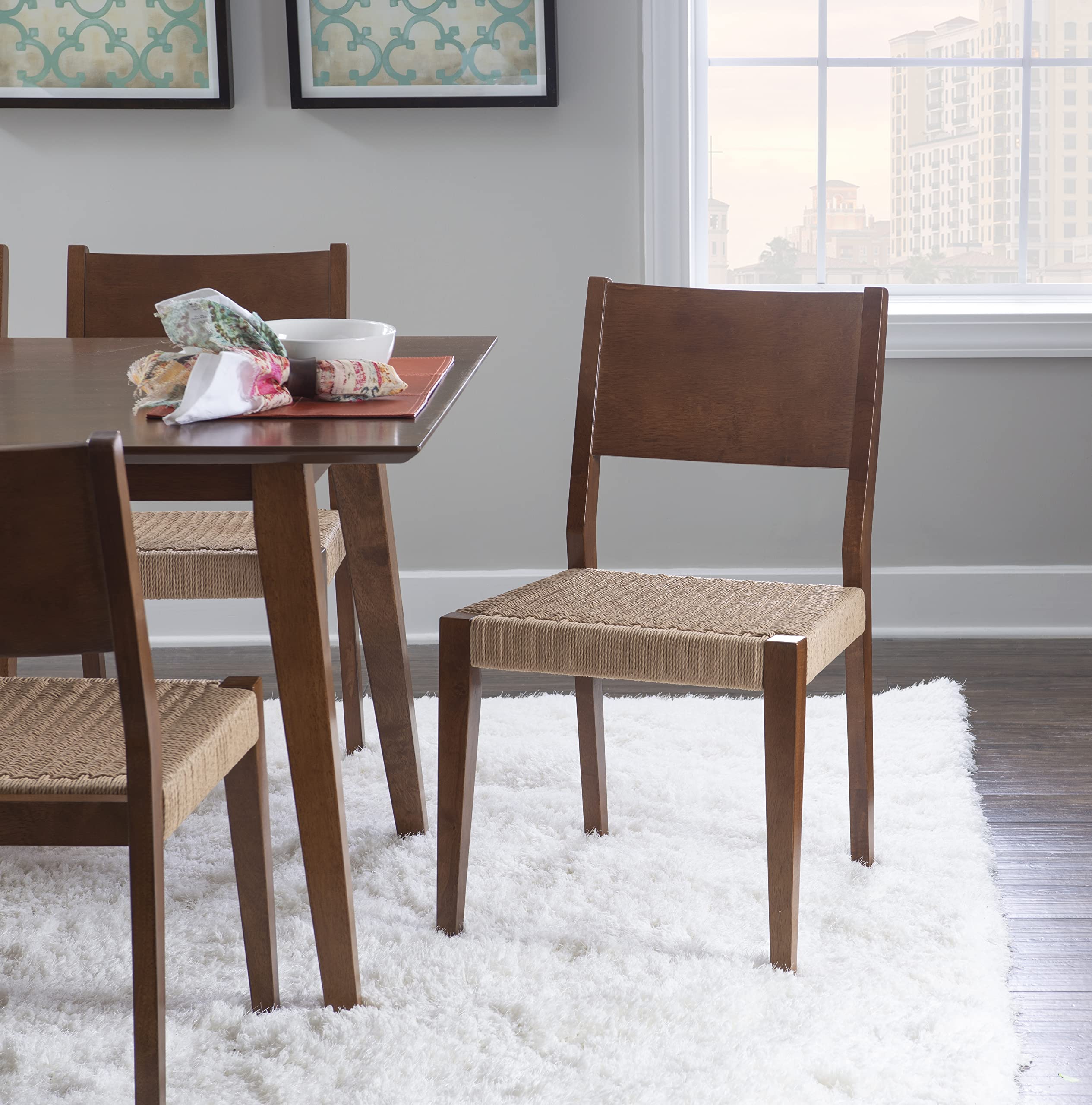Powell MidCentury Modern Brown Wood Set of 2 Syracuse Dining Chair Set