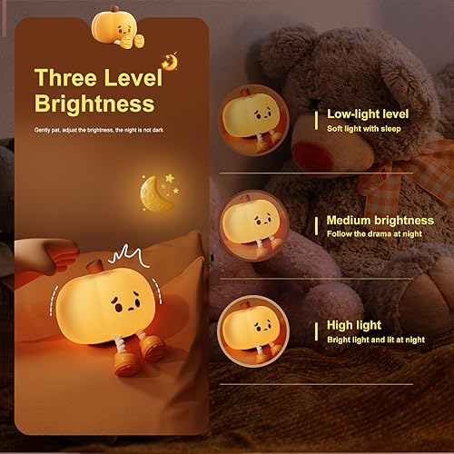 Miniatura 3 de Luz nocturna de calabaza, luz nocturna LED regulable de 3 niveles, bonita lámpara de noche para niños, lámpara de calabaza recargable para