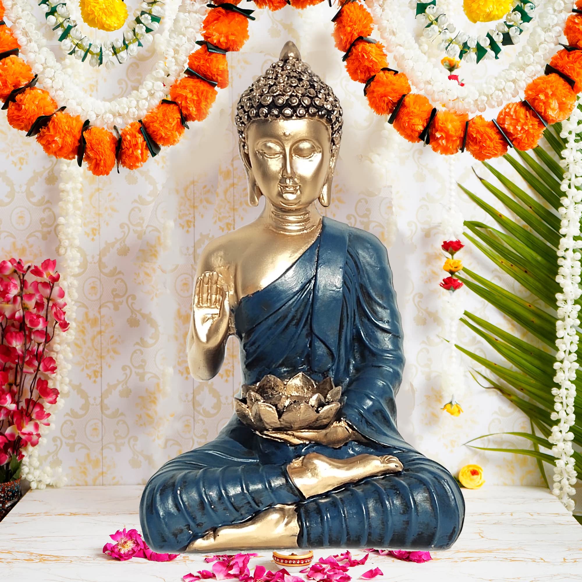 SN Handicrafts Polystone Home Decor Decoration Buddha Idol Statue Showpiece for Home décor 1 pic (Golden Gray), Religious