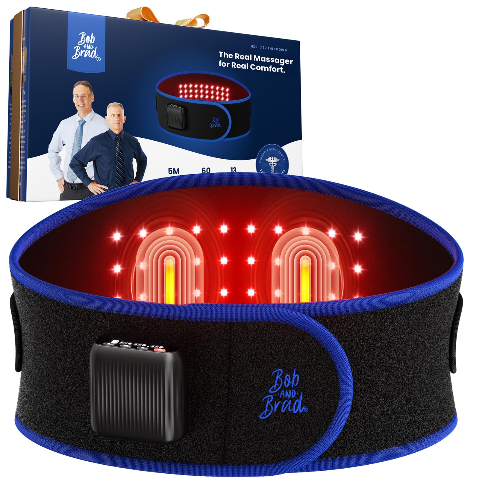 BOB AND BRAD ThermoRed Kabelloser Infrarot Wärmegürtel mit Rotlicht, Heizkissen für den Rücken & Rückenmassagegerät mit Vibrationsmassage, zur Linderung von Muskelverspannungen, Geschenk