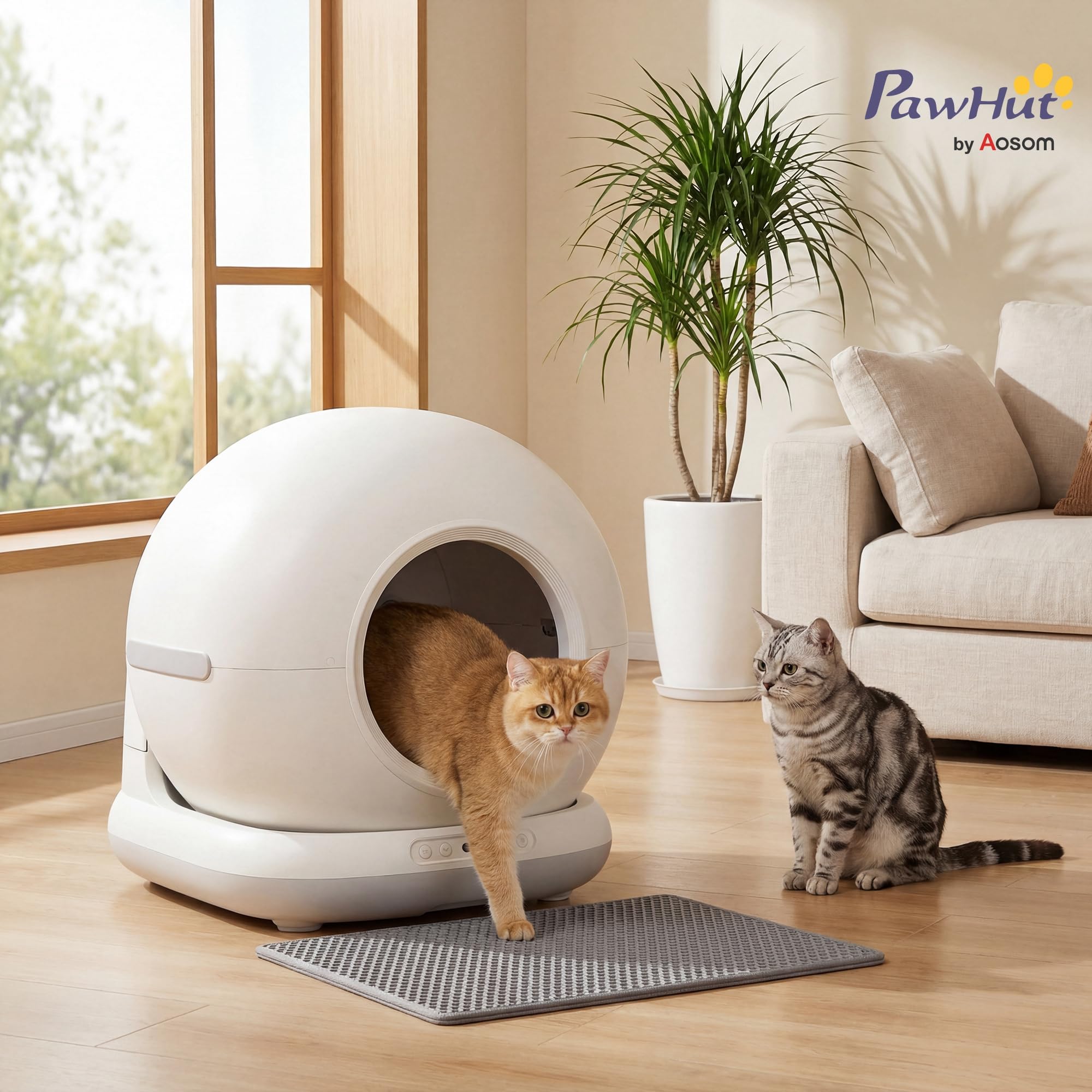 PawHut Arenero Gatos Autolimpiable 72L Extragrande con Control por App | Sensores de Seguridad, Control de Olores y Ruido, Gel Desodorante, Alfombrilla y Bolsas de Basura