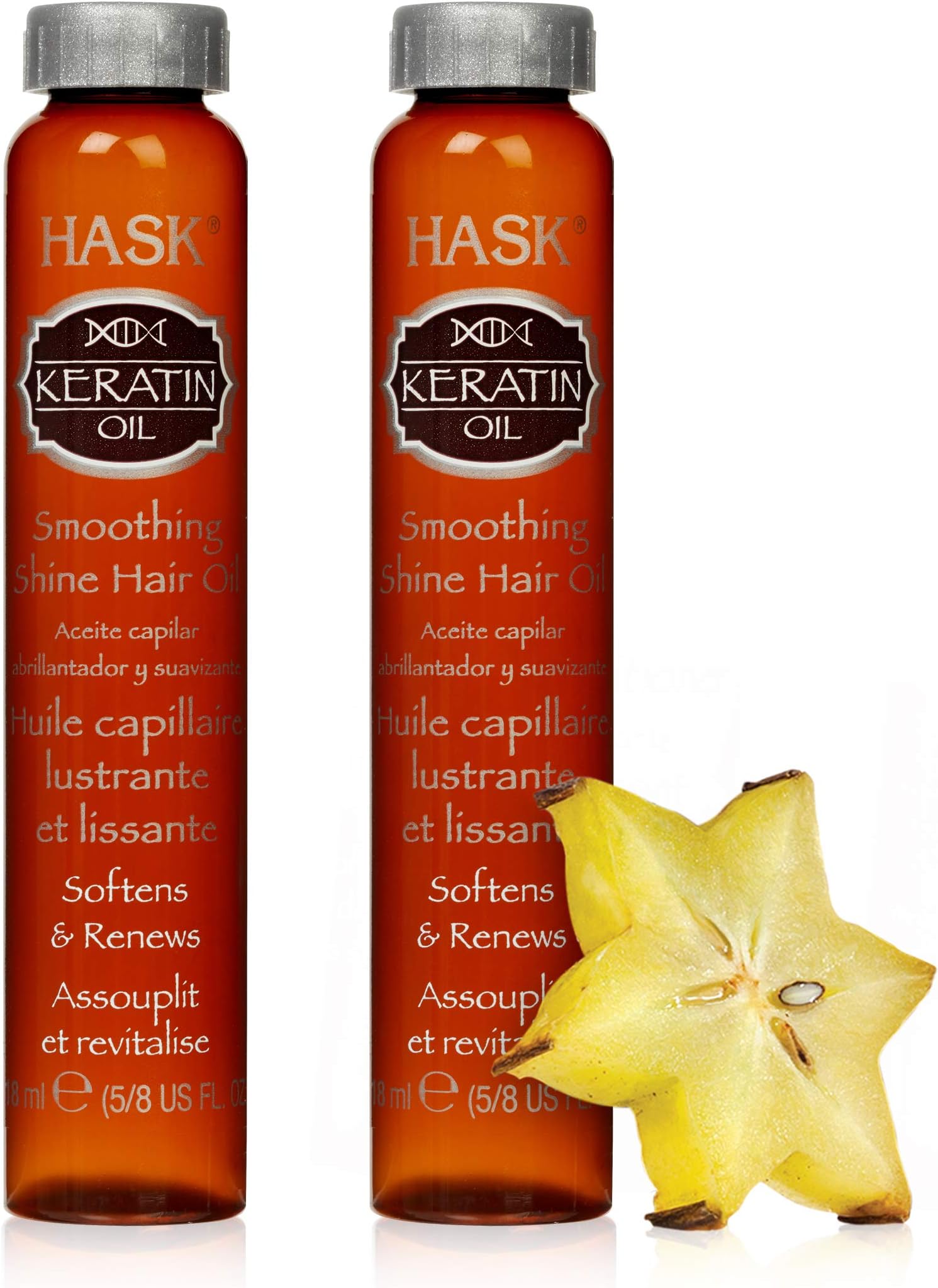 HASK Keratin Protein Smoothing Hair Oil Vials | For Shine And Frizz Control For All Hair Types | Color Safe, Gluten Free, Sulfate Free, Paraben Free - 2 Hair Oil Vials