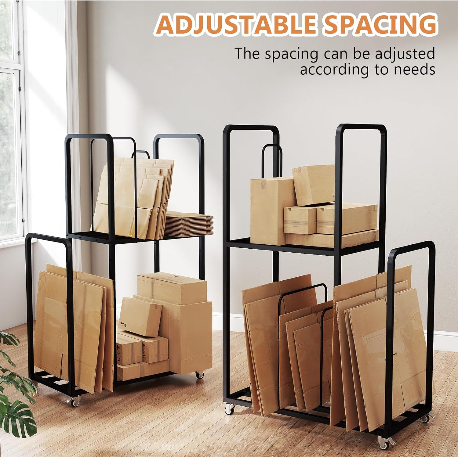 lukar Carton Cart Stand, 2-Tier Cardboard Box Stand, Metal Cardboard Box Storage Rack, Carton Stands for Boxes with Wheels and Handle, Cardboards Organizer for Home Supermarket Warehouse Commercial