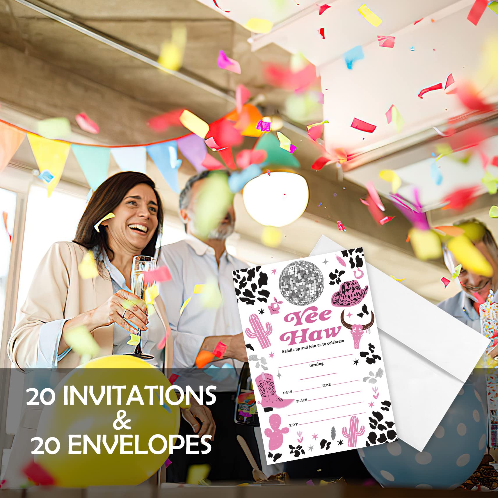 Nopoben Lot De 20 Cartes D'invitation Pour Fête D'anniversaire Disco Avec 20 Enveloppes - Wuhui01