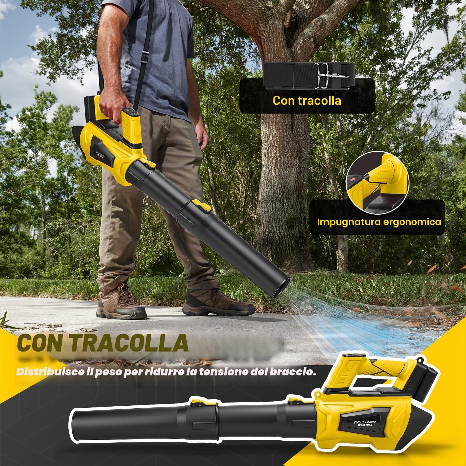 panthem Soffiatore a batteria compatibile con Dewalt 20 V (senza batteria), 225 km/h, 5 marce, senza fili, 30.000 giri/min, flusso d'aria 600 m³/h, per giardino, foglie, polvere e neve