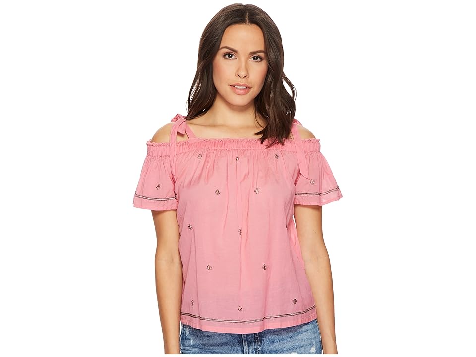 

Lucky Brand Embroidered Top (Flamingo Pink) Women's Clothing