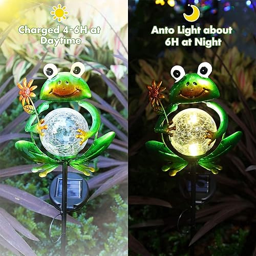 Miniatura 5 de Litake Luces solares de rana decorativa para jardín, decoración de rana solar para jardín, luces de estaca de encendido y apagado automático para
