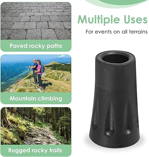 Miniatura 3 de Paquete de 6 puntas de bastones resistentes – Férulas de goma reforzadas para bastones de senderismo, bastones de senderismo y bastones – Tapas de