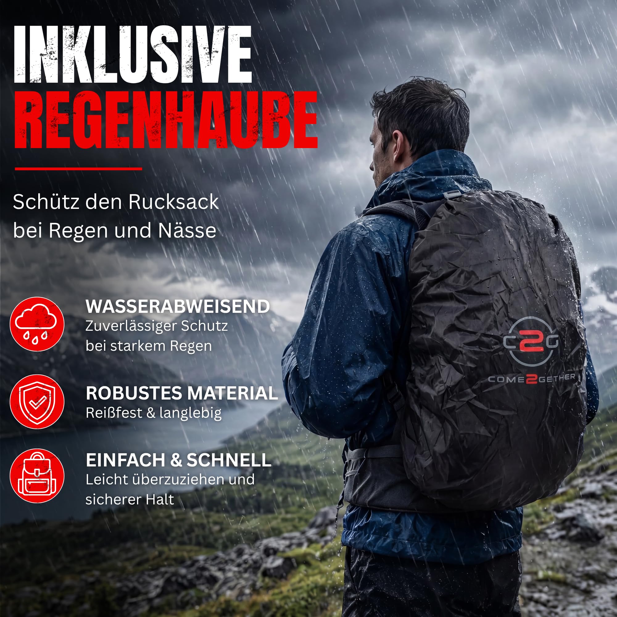 NOWI Trekkingrucksack praktischer moderner Outdoor Rucksack mit Regenhaube Brustgurt gepolsterte Schultergurte Schlaufen für Hiking Pole 40 Liter Volumen (Navy)
