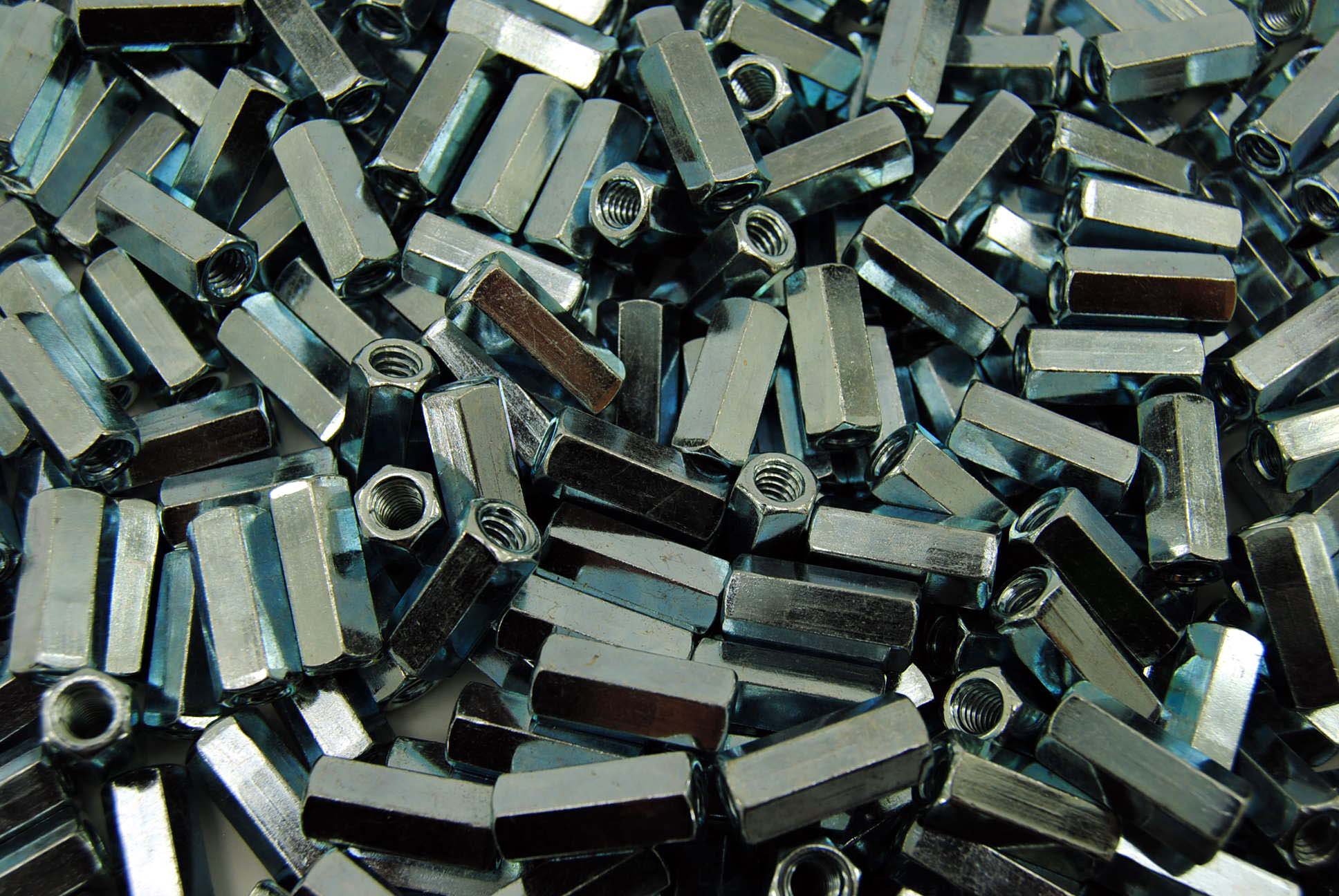 (250) Hex Coupling Nuts 1/4-20 x 3/8 x 7/8 Threaded Rod Connector Zinc