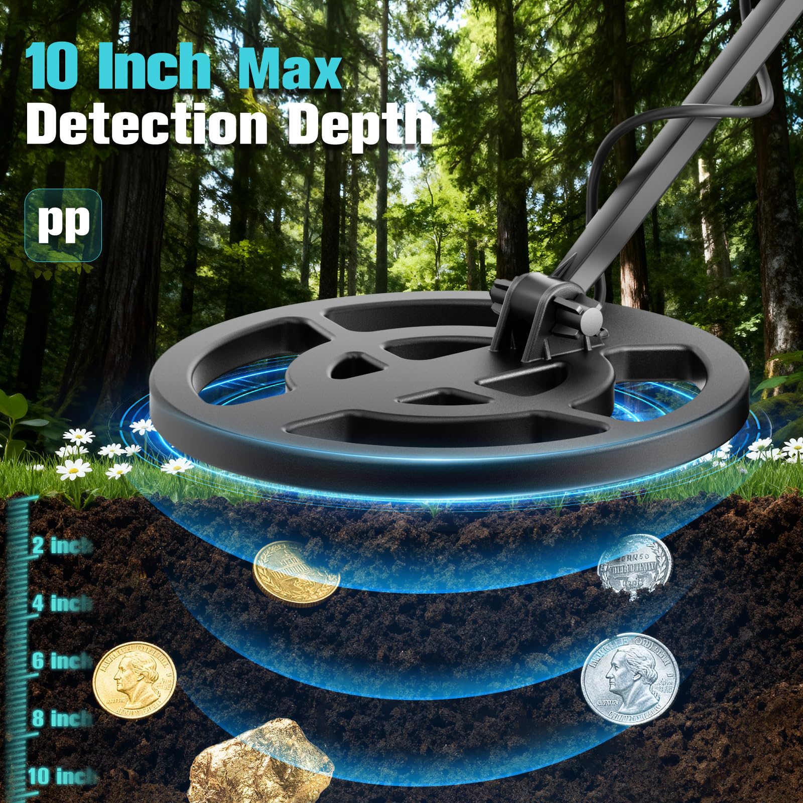 Détecteur de métaux professionnel avec 2 batteries rechargeables, 5 modes Détecteurs de métaux pour adultes et enfants, IP68 étanche Bobine de recherche de 26 cm avec écran LCD, écouteurs (Vert Foncé)