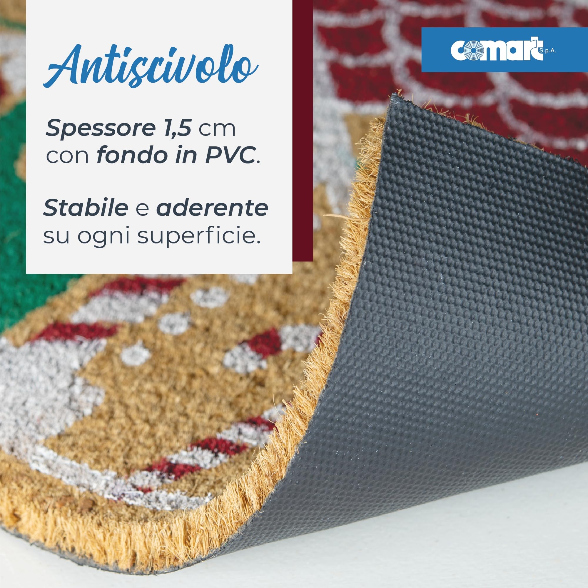 Comart - Zerbino Christmas - 40x70 cm - in Cocco - Sagomato con Disegni Natalizi – Tappeto per Ingresso Esterno o Interno - Antiscivolo - Decorazione per le Feste - Regalo per la Casa – Casetta Natale