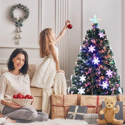 Miniatura 13 de Árbol de Navidad artificial preiluminado de 7.5 pies, árbol de Navidad delgado con 980 puntas de ramas de PVC, 350 luces LED, 75 conos de pino