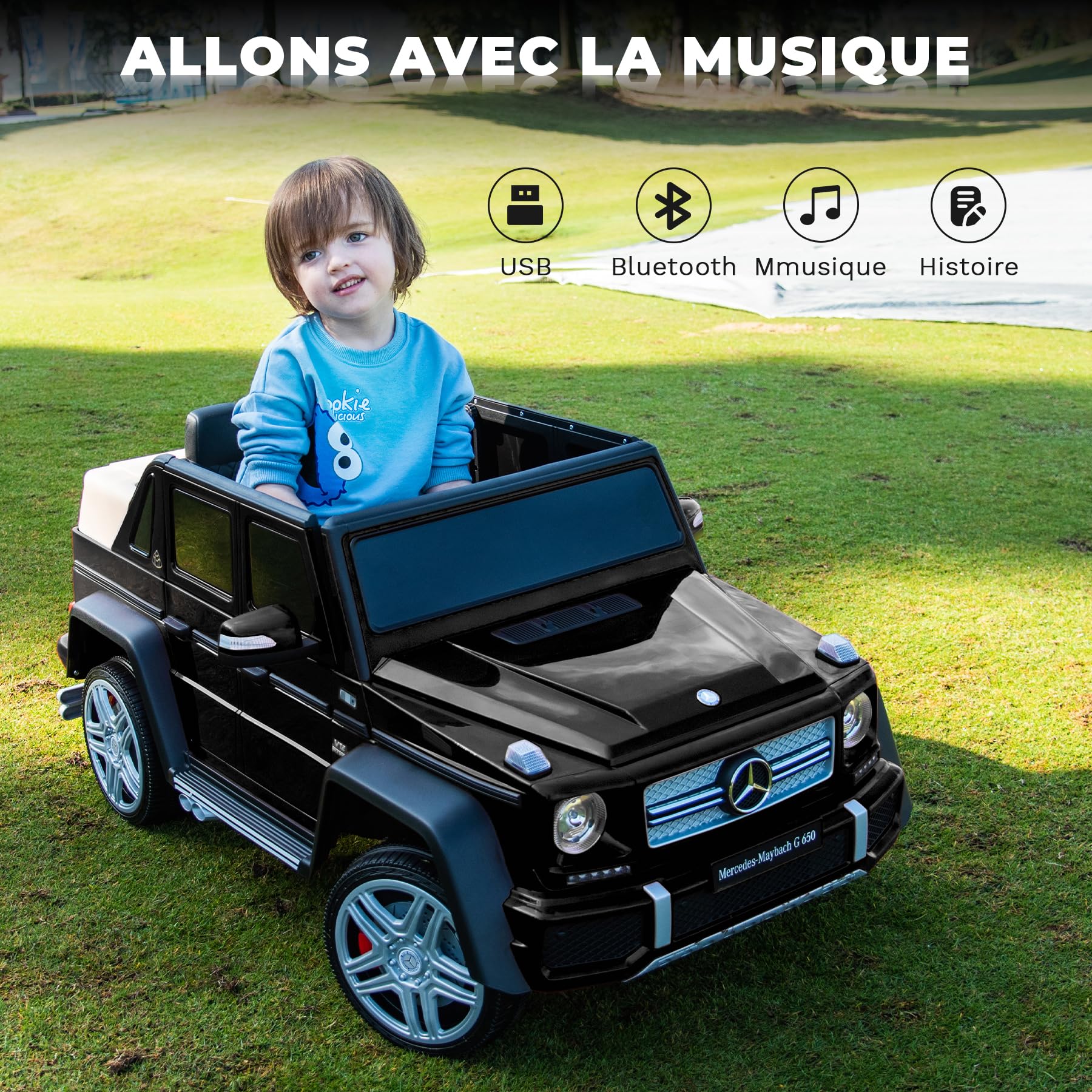 ORYXEARTH Elektroauto für Kinder, Akku 12 V, 7 Ah, Geschwindigkeit 3-5 km/h, für Jungen, Mädchen, Fernbedienung 2,4 G, Bluetooth/LED/Musik/USB, 3-8 Jahre, Geschenk für Kinder, Schwarz