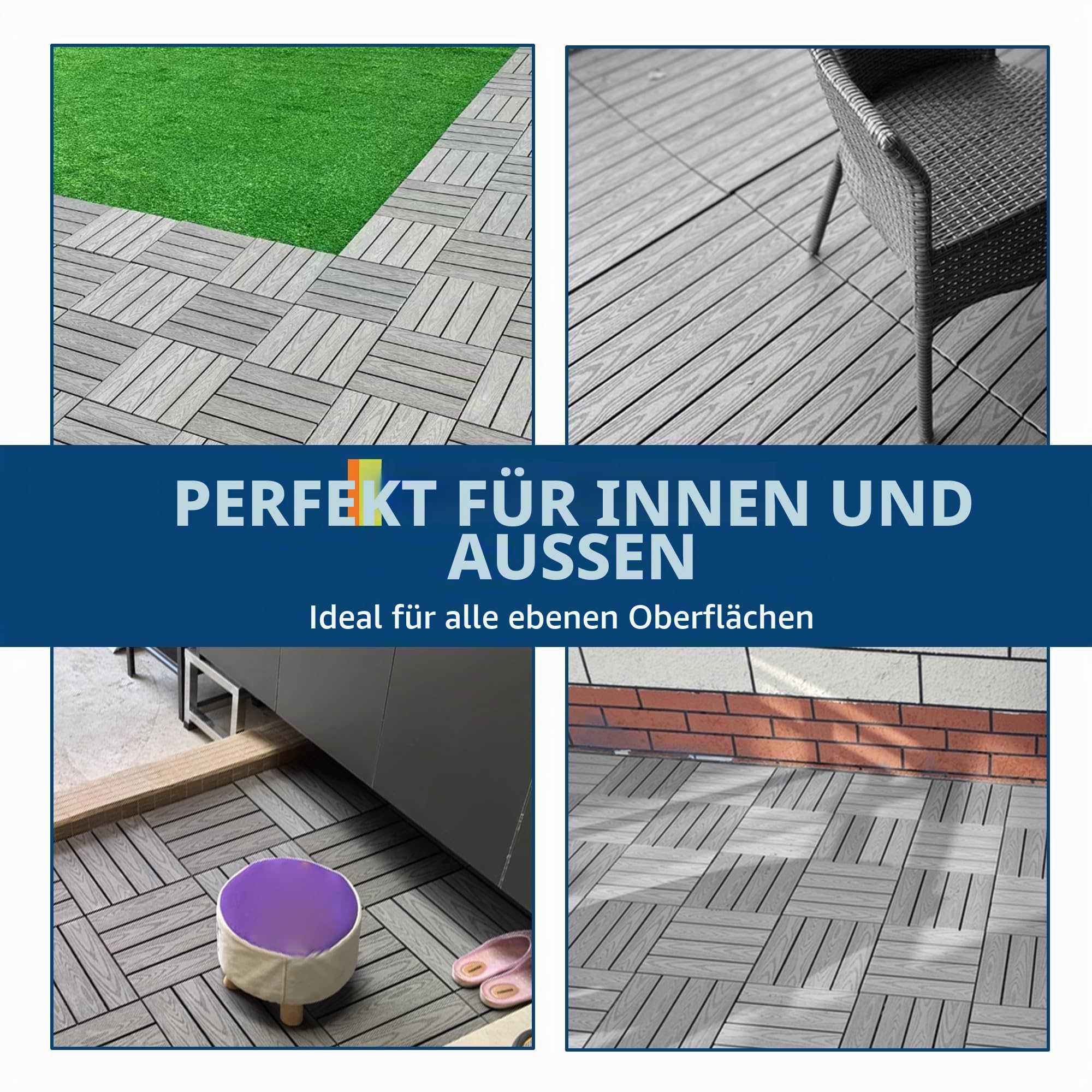 WPC Fliesen 30x30cm Terrassenfliesen Klickfliesen, Balkonfliesen in Holzoptik, Bodenbelag Klickfliesen Für Balkon & Terrasse