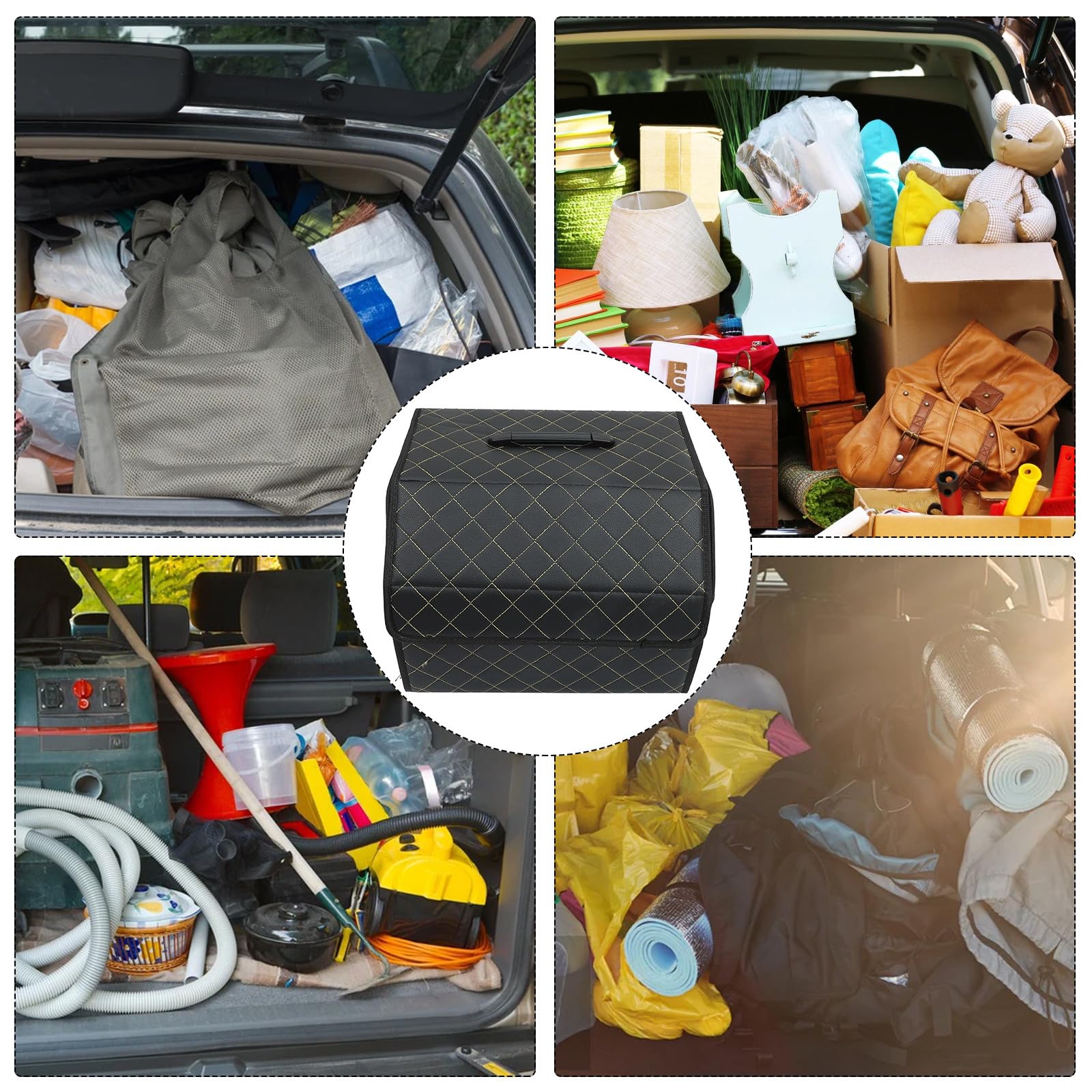 Outanaya Scatola Organizer Bagagliaio Auto in Cuoio per Nero Pieghevole