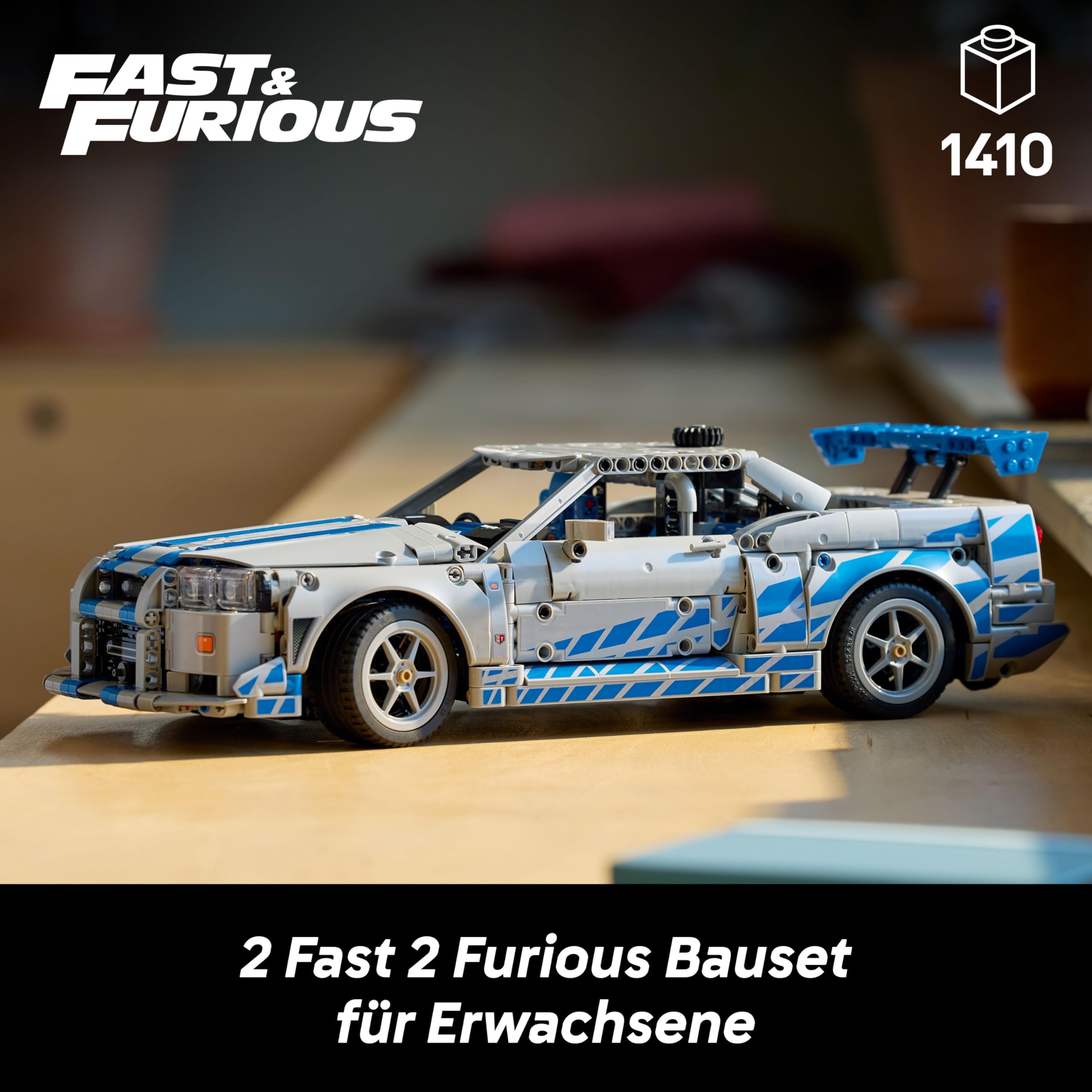 LEGO Technic 2 Fast 2 Furious Nissan Skyline GT-R (R34) Flitzer - Automodell für Erwachsene - mit Driftfunktion, Lenkung, Federung und 6-Zylinder-Motor - Sammlergeschenk für Fans - 42210