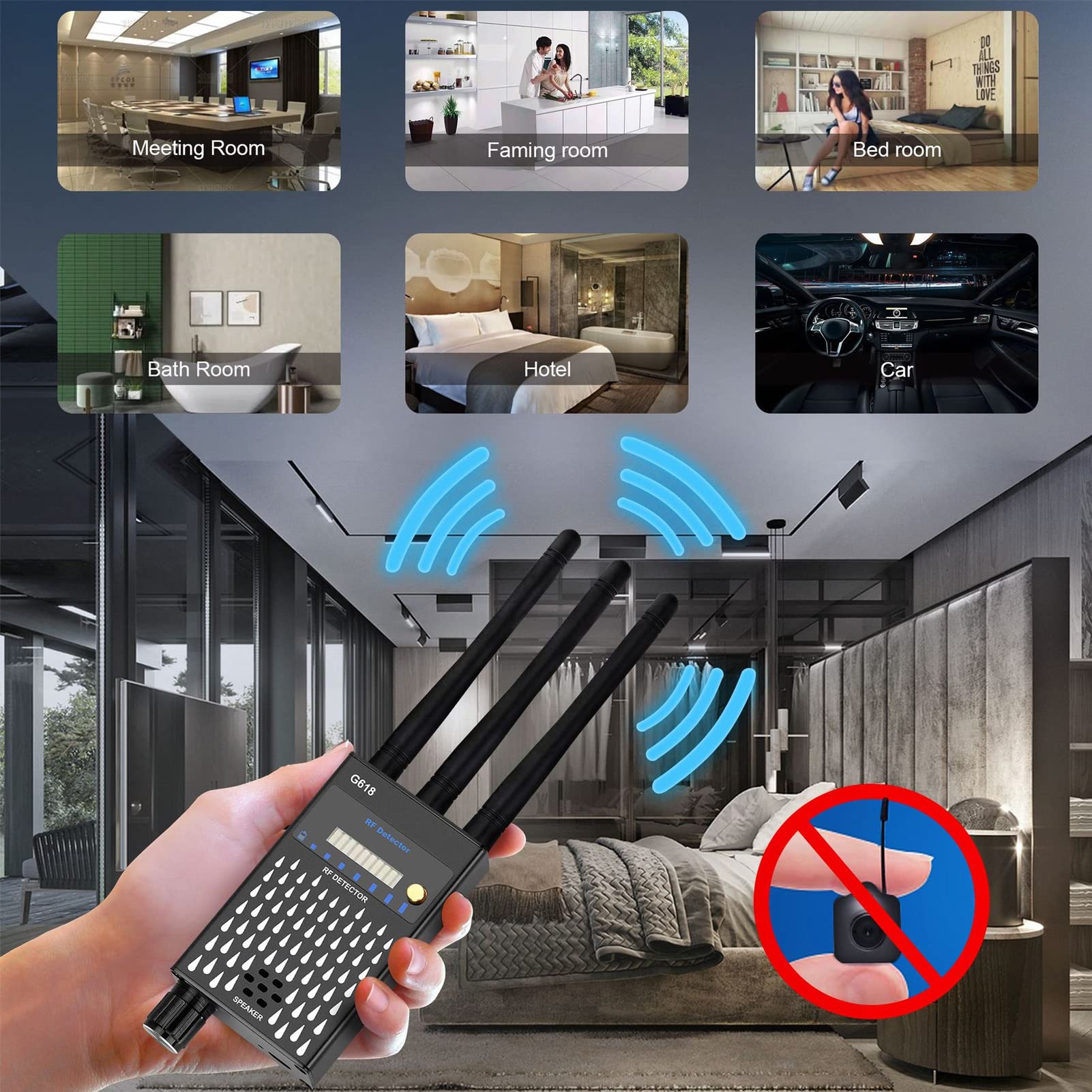 Detektor RF, urządzenie do słuchania kamer WiFi, bezprzewodowy skaner sygnału GPS G618