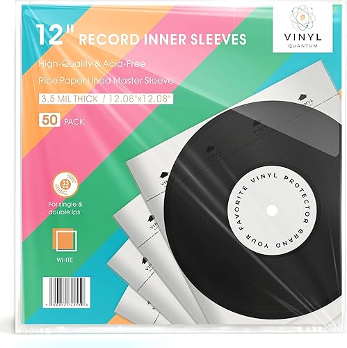 50 fundas interiores de registro de 12.08 x 12.08 pulgadas, sin ácidos, manga maestra forrada de papel de arroz de 3.5 mil de grosor, tu marca