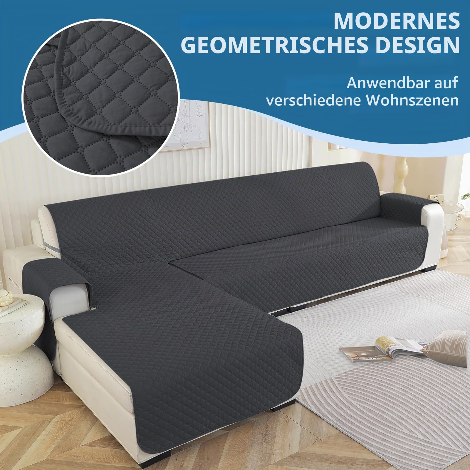 Ystyle Sofabezug L-Form 3 Sitzer, Universal Reversibel Sofa Überzug Für Links/Rechts Halbinsel, Wasserdicht, Kratzfest (255cm, Dunkelgrau)
