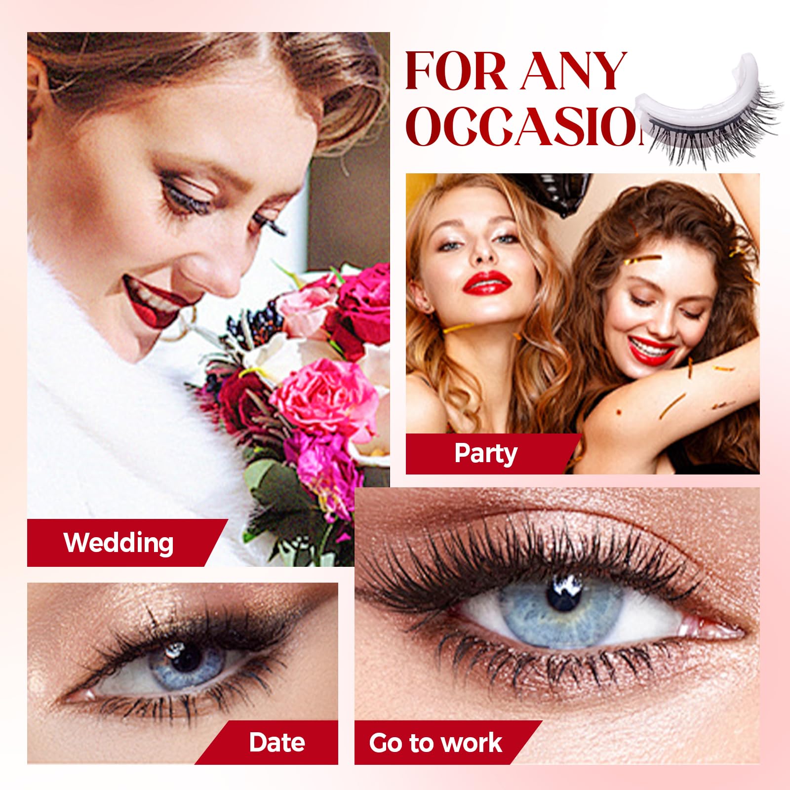 2 Pairs Self Adhesive False Eyelashes, Pre Glued Reusable Eyelashes, No Glue Needed Lashes, Beginner Eyelash Clusters for Women (Slender)