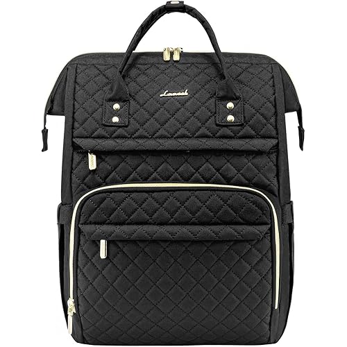 LOVEVOOK Laptop Backpack Women, Stylish Quilted Computer Backpack with USB Port for Work, Waterproof Backpack Purse fits 15.6 inch Laptop, Nurse Teacher Backpack Travel Bags, Lozenge-Black