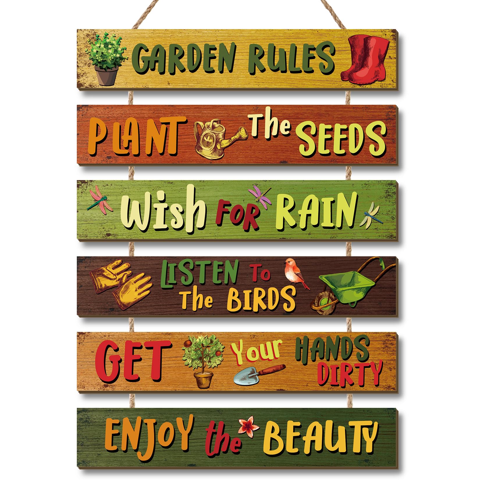 CHDITB Set of 6 Vintage Garden Rules Plaque Sign,Gardening Gifts for Women Men,Retro Farmhouse Gardening Wooden Sign,Outdoor Gardeners Women Present,Outdoor Plaque Decoration for Home Garden Porch โ image 1