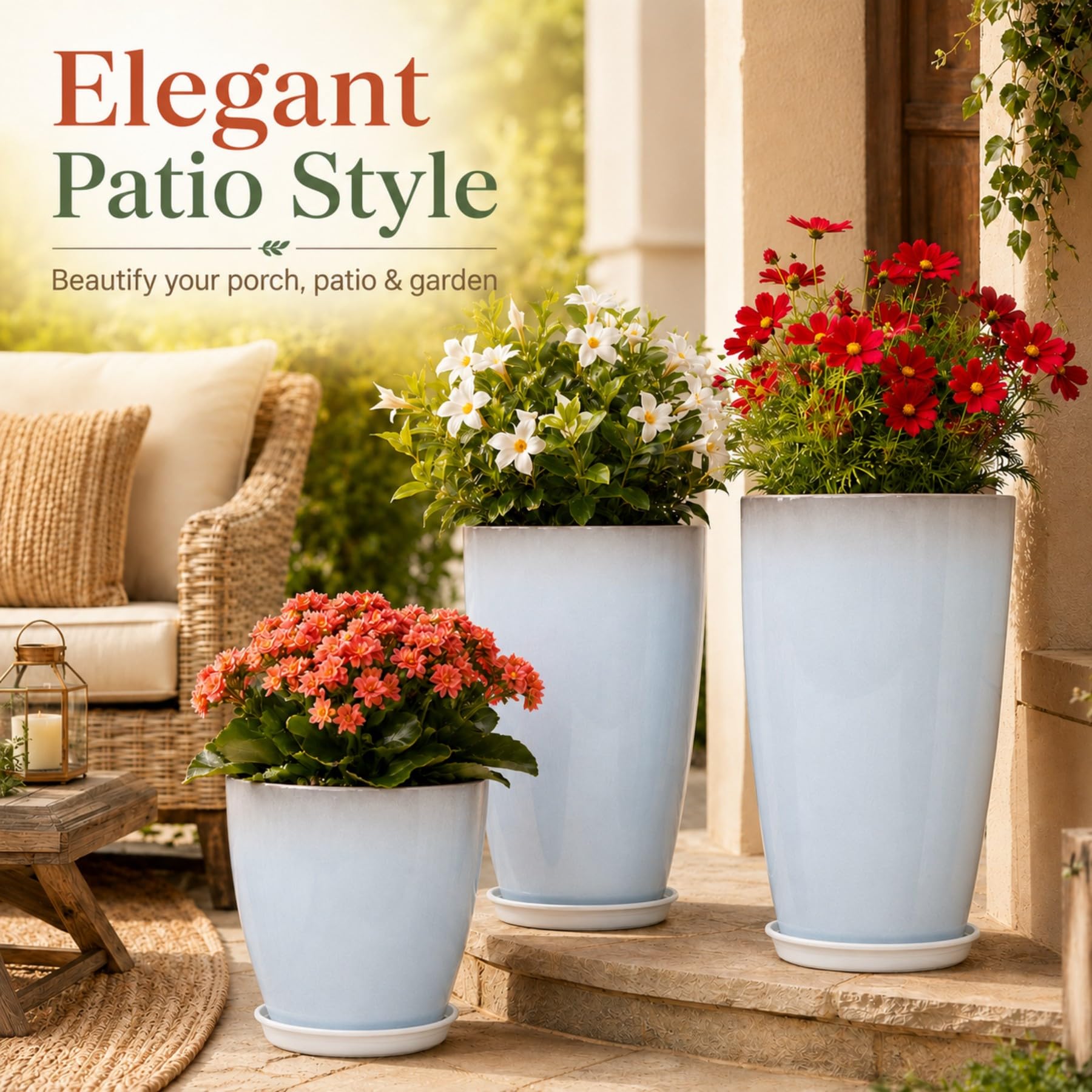 Neoaider Lot de 3 grands pots de fleurs en plastique, 150 cm, 30,5 cm