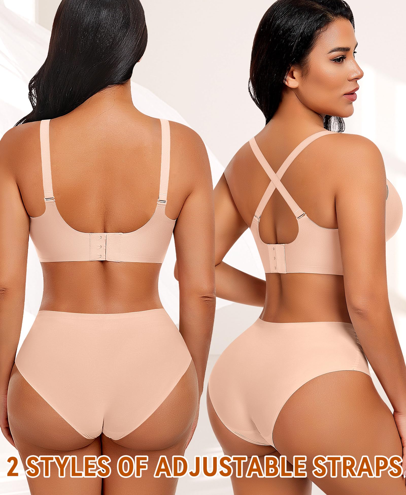 SINFLA V Neck Wireless Bras for Women No Underwire Seamless Bra Full Coverage No Wire Tshirt Bras