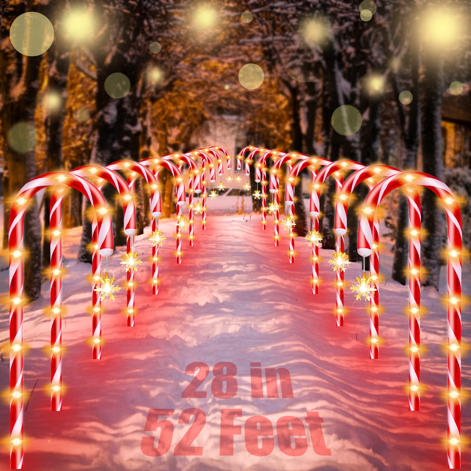 Photo 1 of **USED** Outside Christmas Decorations, 16 Pack 28” Candy Cane Lights Outdoor Pathway, 52ft in Length 160 LED Lights in Total