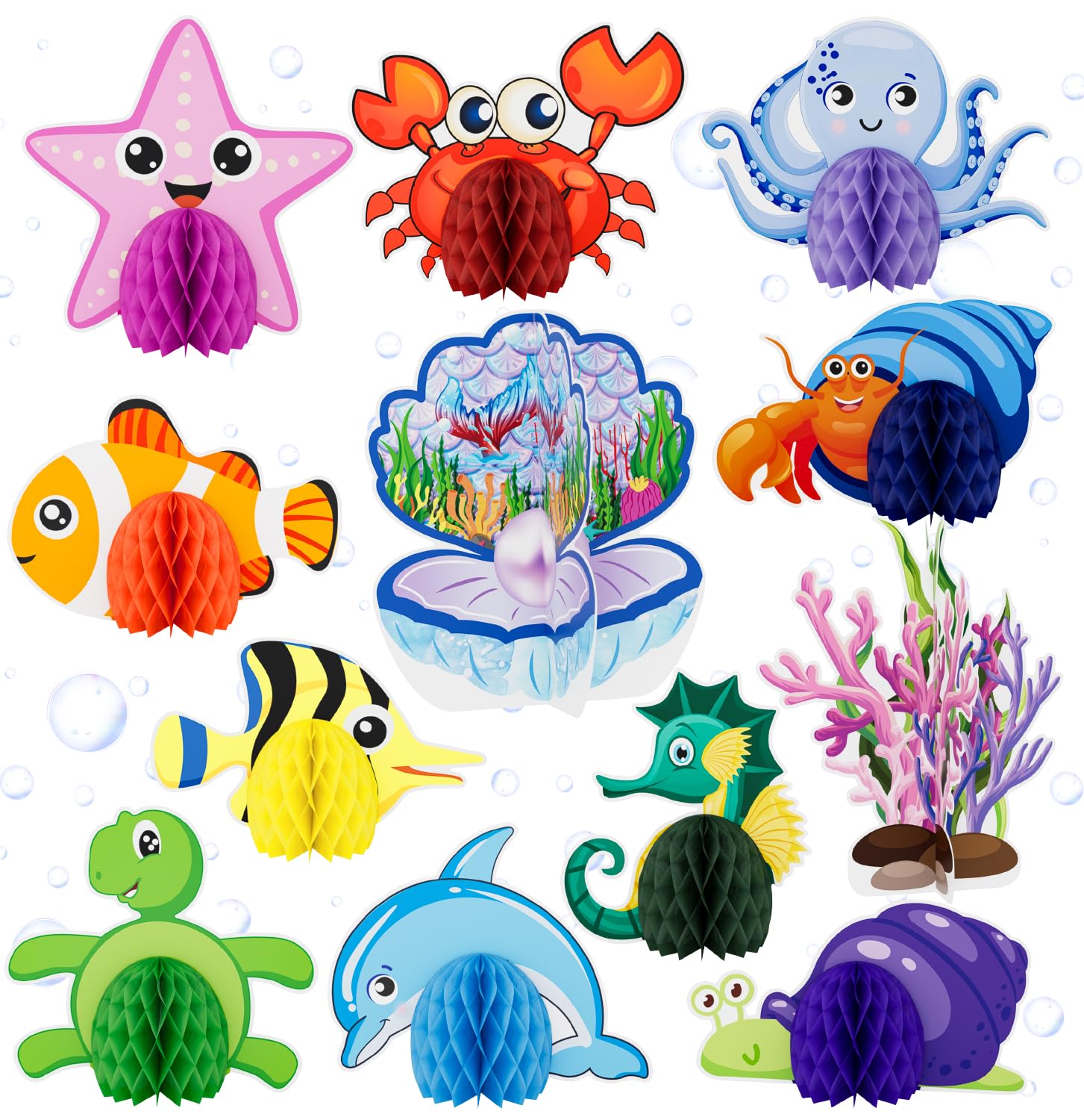 12 Pcs Under The Sea Party Decorations, Sea Animals Honeycomb Centerpieces Ocean Fish Centerpieces for Table Beach Table Decorations for Baby Shower Sea Creatures Theme Birthday Party Supplies