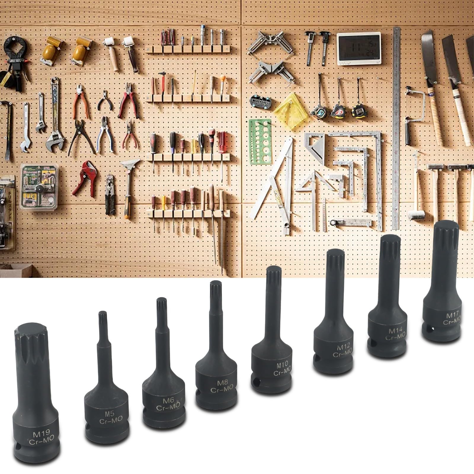 EasyByMall Set di chiavi a bussola Torx M5-M19 a 12 punti, 8 pezzi, 1/2", per riparazione automobilistica, struttura in metallo con custodia