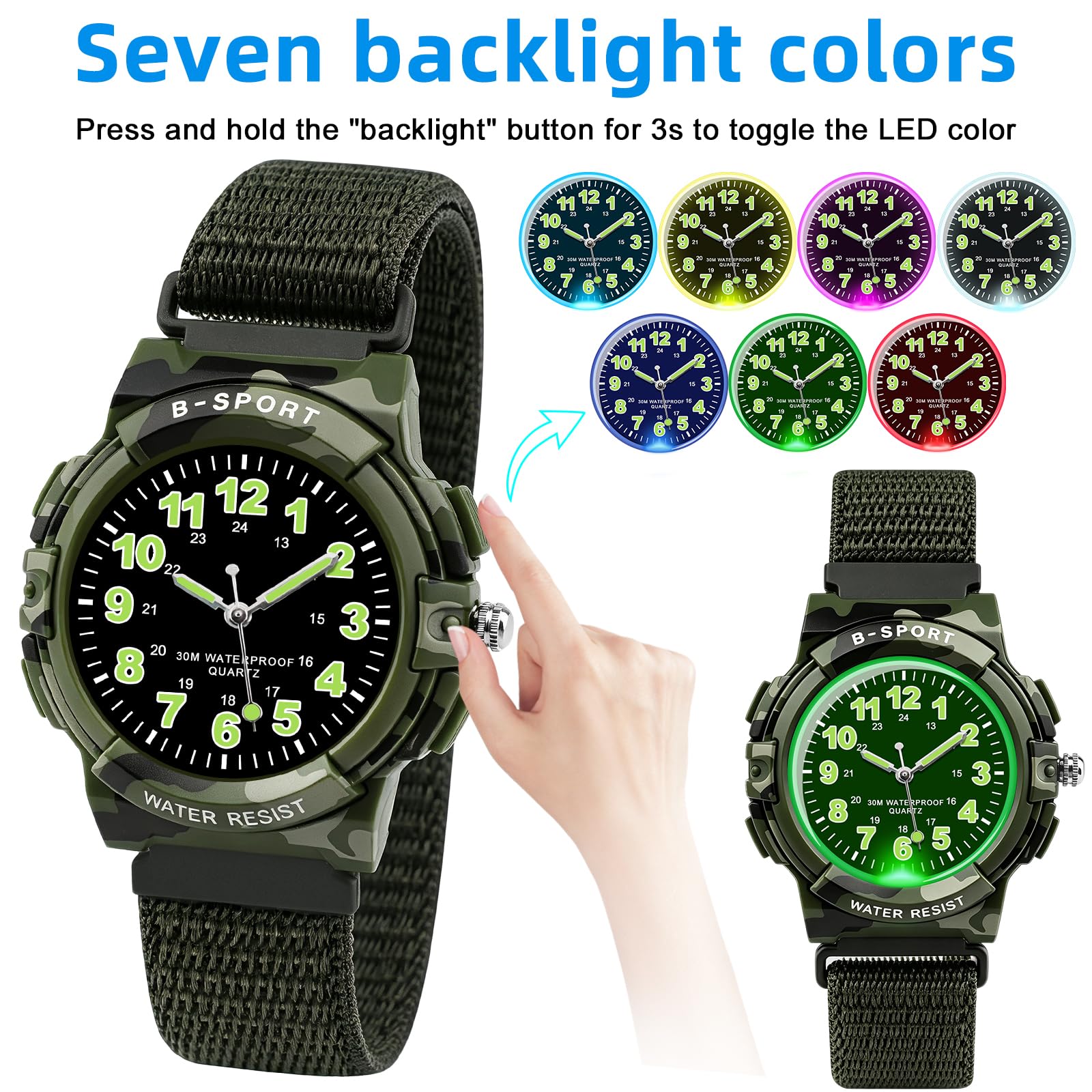 Juboos Reloj para niños con 2 correas de tela elástica y luz LED