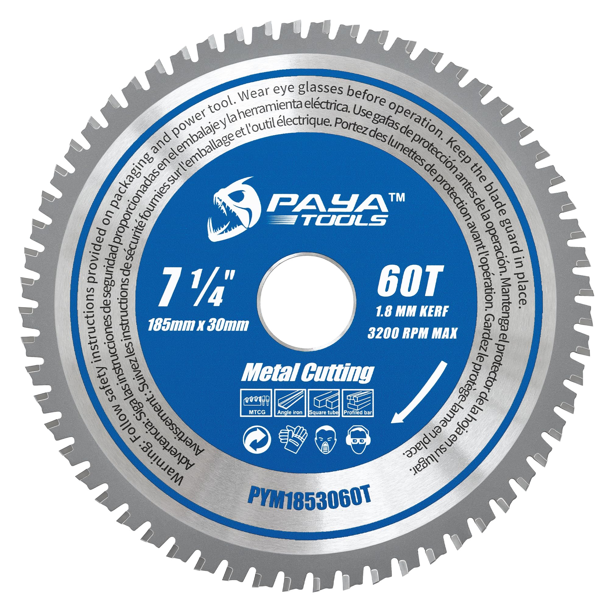 PAYA TCT PYM1853060T - Lama per sega circolare in metallo, diametro 185 mm x 30 mm, 60 denti, lama per sega circolare in acciaio ad alte prestazioni per lamiere d'acciaio, tubi e materiali compositi