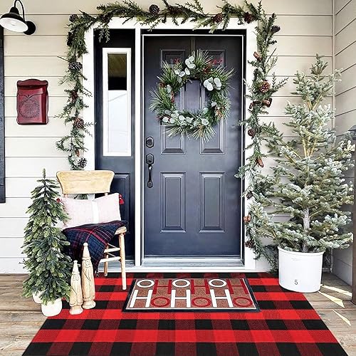 Miniatura 110 de CAINANEL Buffalo - Alfombra de algodón a cuadros de 5 x 7 pies, tejida a mano para interiores y exteriores, alfombra de área para puerta de Tela