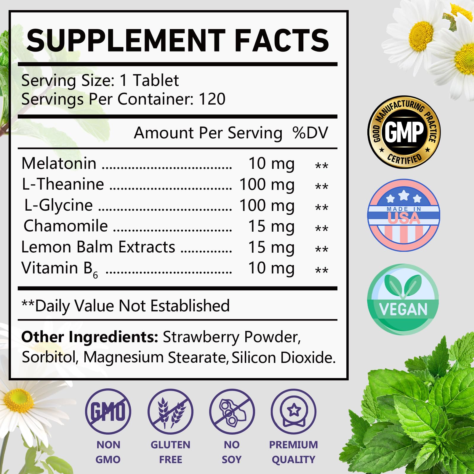 OMOGS Melatonin, Fast Dissolve Melatonin 10mg Tablets, with L-Theanine, L-Glycine & Vitamin, Supports Relaxation & Healthy Sleep Cycles, Strawberry Flavor, 120-Day Supply — Amazon image 2